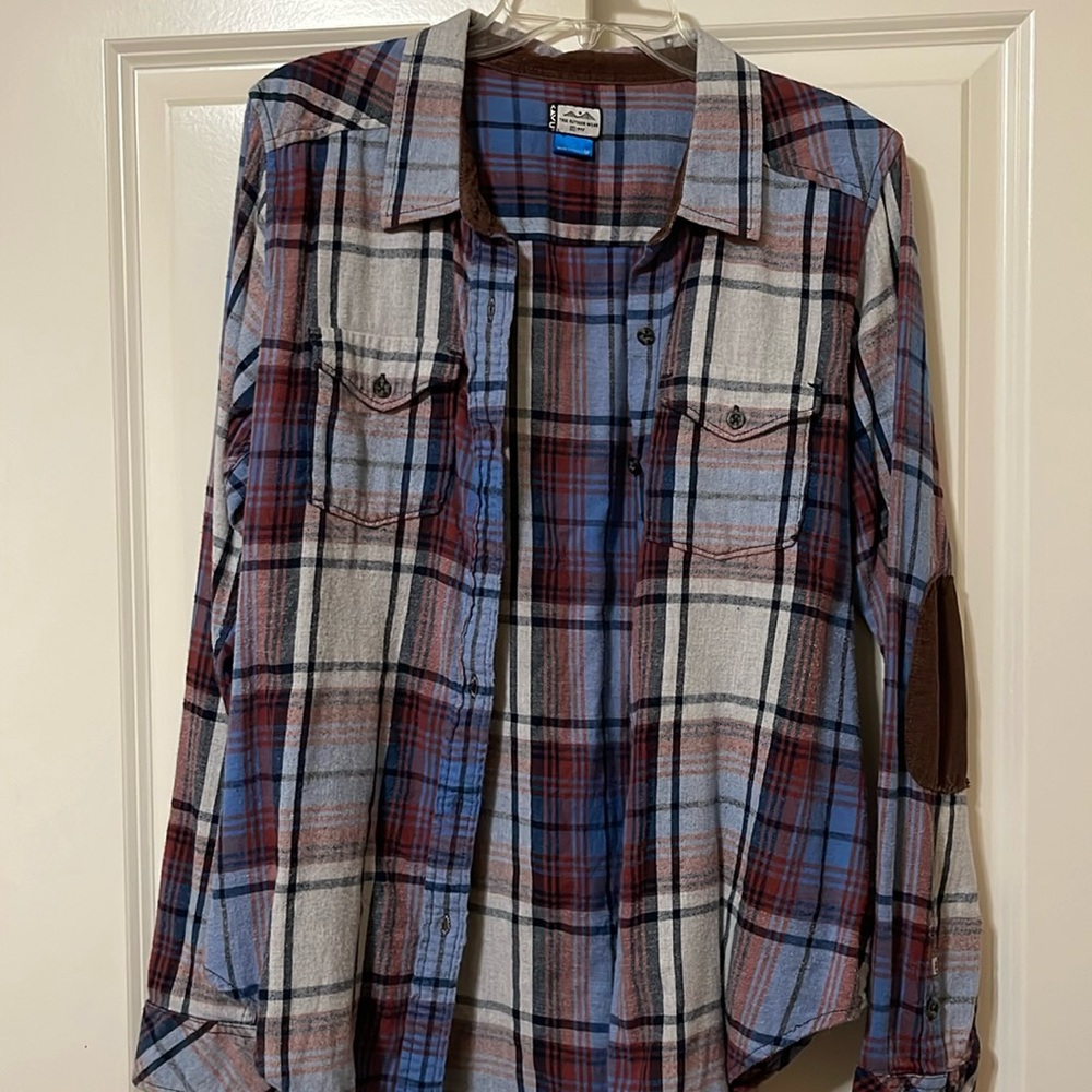 KAVU blue and purple flannel shirt, women’s Medium